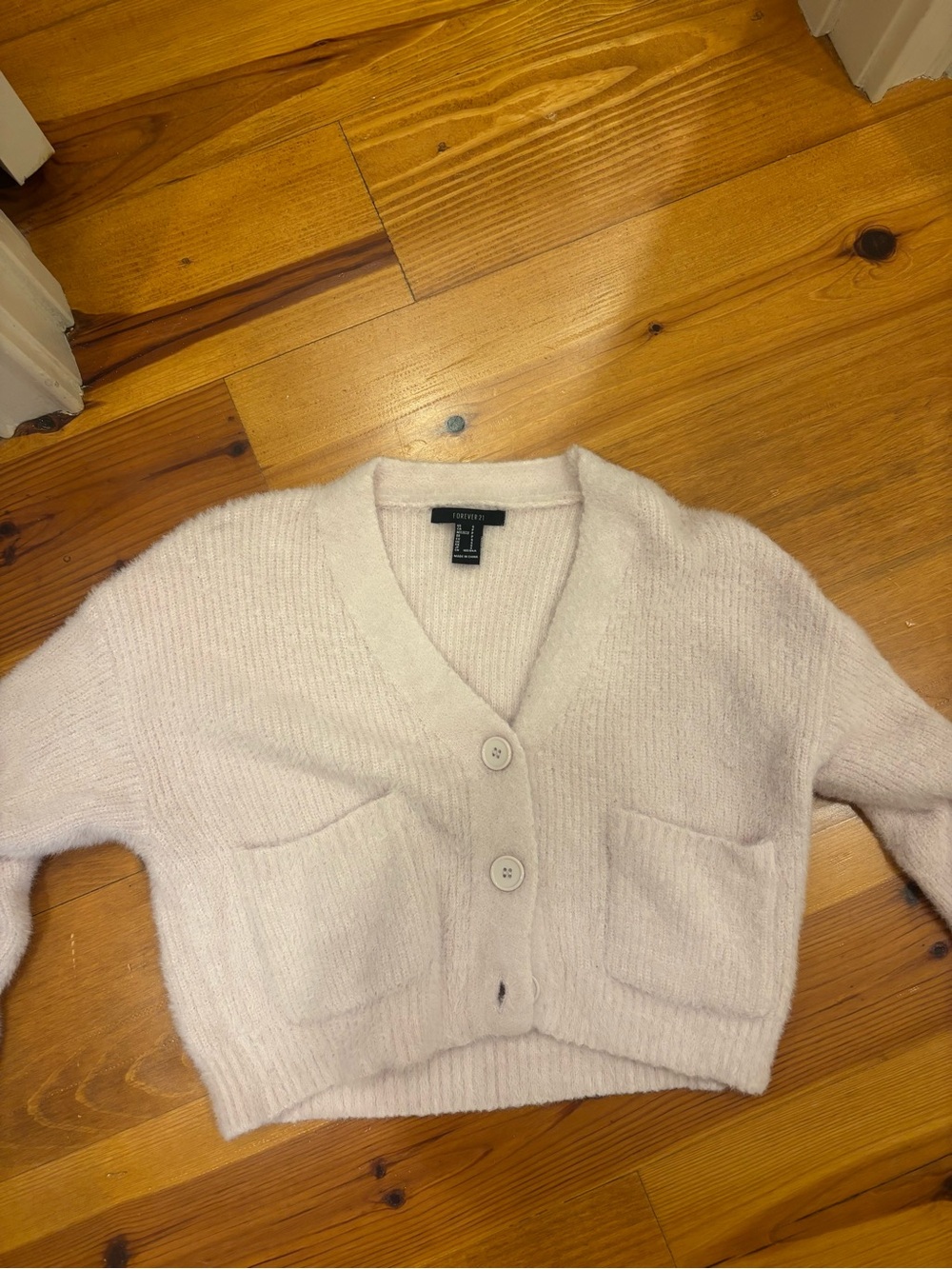 Forever 21 Soft Cream V-Neck Cropped Button Cardigan